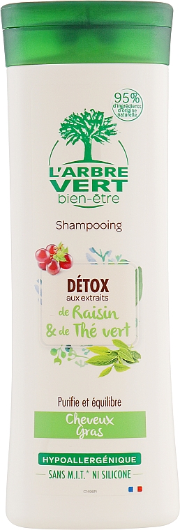 Szampon detoksykujący do włosów przetłuszczających się z ekstraktem z winogron i zielonej herbaty - L'Arbre Vert Detox Shampoo