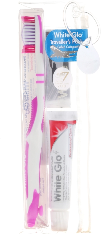 Akcesoria podróżne do higieny jamy ustnej, różowe - White Glo Travel Pack (t/paste/24g + t/brush/1 + t/pick/8) — Zdjęcie N1
