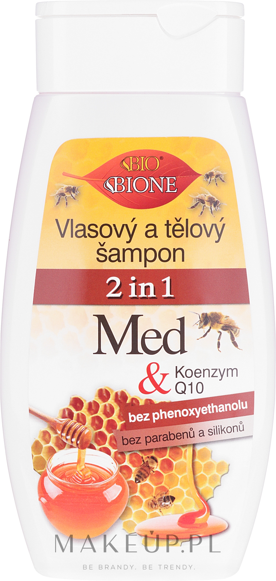 Szampon i odżywka 2 w 1 do włosów Miód i koenzym Q10 - Bione Cosmetics Honey + Q10 2in1 Shampoo And Conditioner — Zdjęcie 260 ml