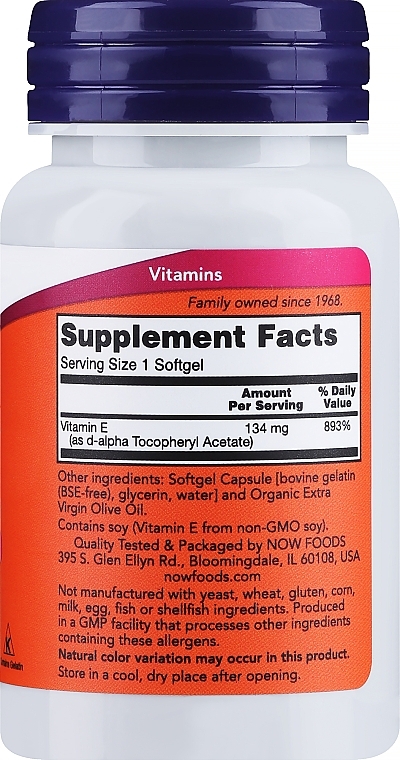 Witamina E-200 - Now Foods Natural Vitamin E-200 D-Alpha Tocopheryl Softgels — Zdjęcie N2