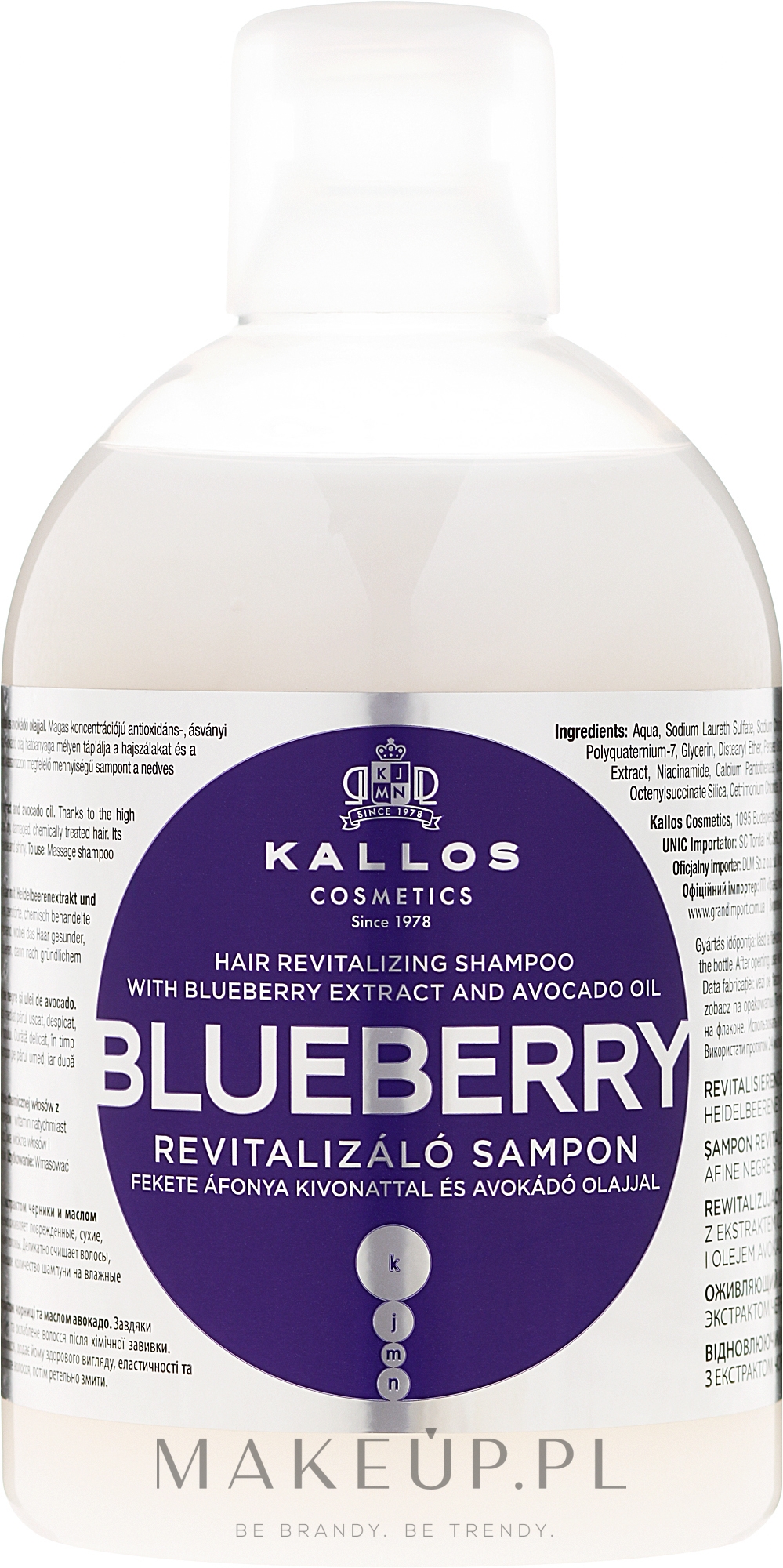 Rewitalizujący szampon do włosów Ekstrakt z czarnej jagody i olej awokado - Kallos Cosmetics Blueberry Hair Shampoo — Zdjęcie 1000 ml
