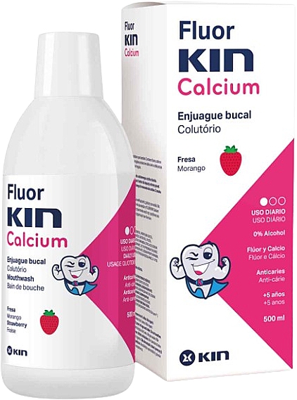 Płyn do płukania ust dla dzieci z wapniem - Kin Fluor Calcium Mouthwash Strawberry Flavor — Zdjęcie N1