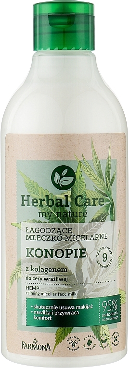 Łagodzące mleczko micelarne do cery wrażliwej Konopie z kolagenem - Farmona Herbal Care — Zdjęcie N1