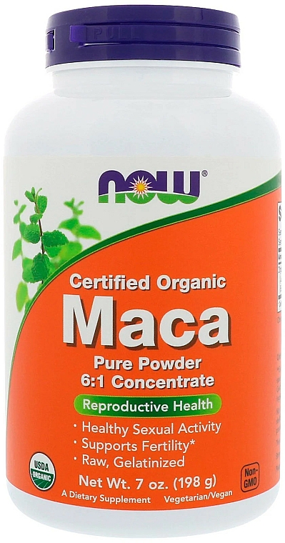 Korzeń maca w proszku - Now Foods Certified Organic Maca Pure Powder — Zdjęcie N1