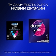 Prezerwatywy lateksowe z lubrykantem silikonowym, z wytłoczonym środkiem znieczulającym, 3 szt. - Durex Dual Extase — Zdjęcie N4
