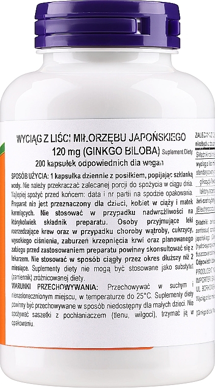 Ekstrakt z miłorzębu japońskiego 120 mg wzmacniający sprawność mózgu u osób starszych - Now Foods Ginkgo Biloba — Zdjęcie N2