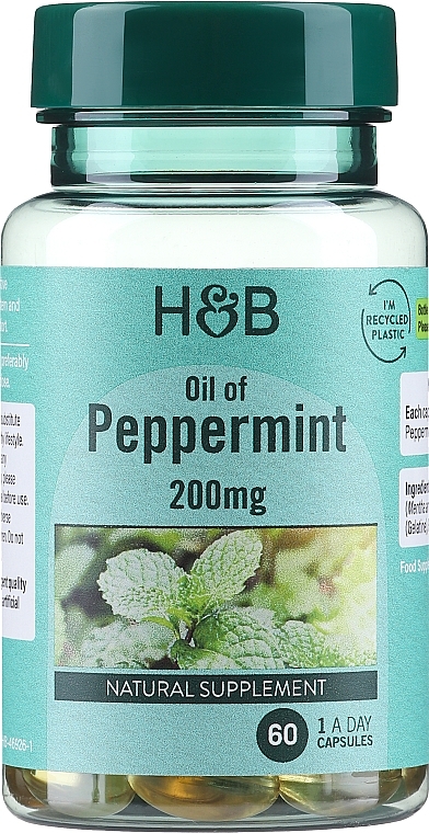 Suplement diety z olejkiem z mięty pieprzowej - Holland & Barrett Extra Strength Oil of Peppermint 200mg — Zdjęcie N1