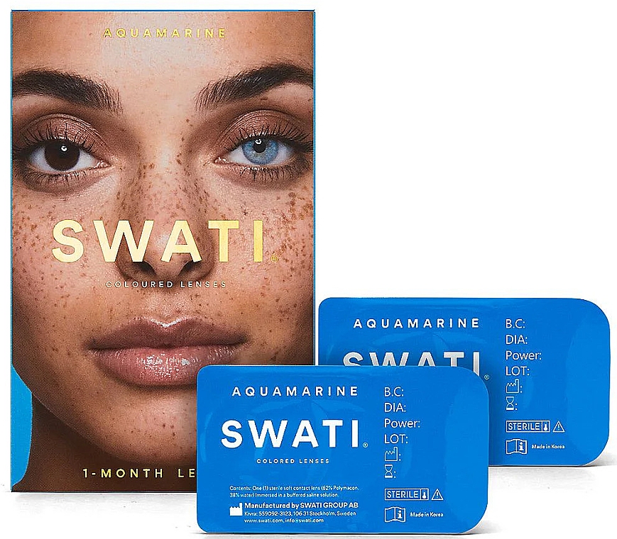 Kolorowe soczewki kontaktowe Akwamaryn, 1 miesiąc - Swati 1-Month Blue Coloured Lenses — Zdjęcie N1