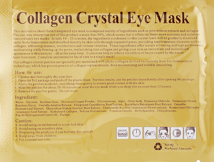 Przeciwstarzeniowe płatki hydrożelowe z kolagenem pod oczy - Veronni Collagen Crystal Eye Mask — Zdjęcie N2