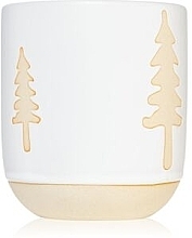 Świeca zapachowa w szkle, biała ze złotym - Paddywax Cypress & Fir Ceramic Candle With Tree Pattern & Wooden Wick White — Zdjęcie N2