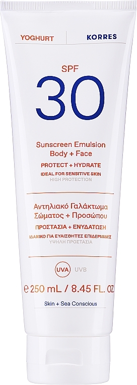 Emulsja przeciwsłoneczna do twarzy i ciała - Korres Yoghurt Sunscreen Emulsion Body + Face SPF 30 — Zdjęcie N1