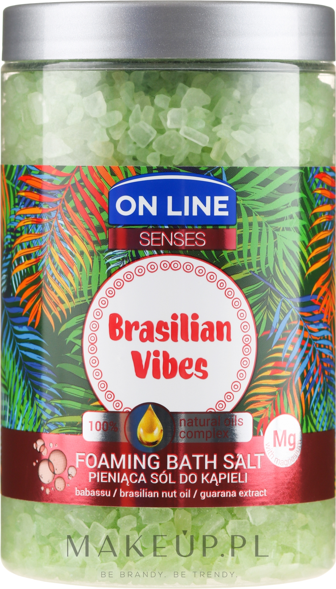 Pieniąca sól do kąpieli z olejem babassu i ekstraktem z guarany - On Line Senses Brasilian Vibes — Zdjęcie 480 g