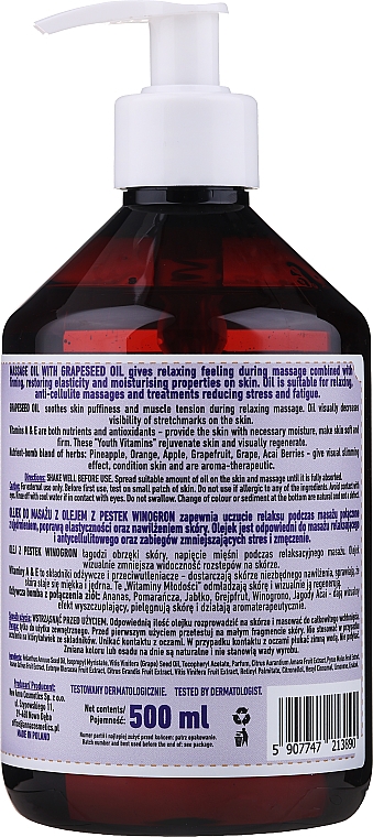 Olejek do masażu z olejem z pestek winogron - Eco U — Zdjęcie N2