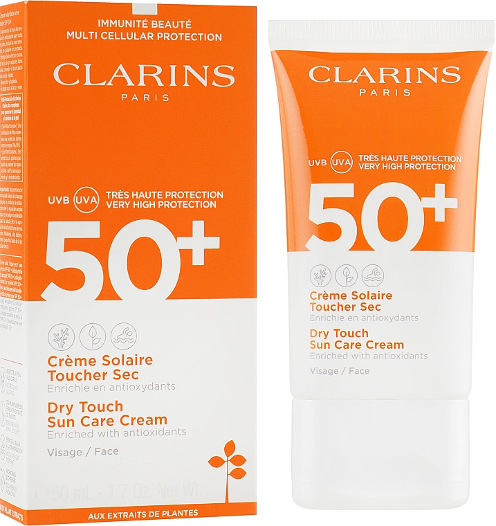 Krem do opalania twarzy z antyoksydantami SPF 50+ - Clarins Sun Care Dry Touch Face Cream