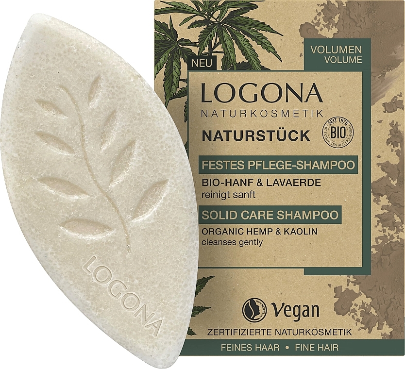 Szampon w kostce Olej konopny i kaolin - Logona Organic Hemp & Kaolin Volume Solid Care Shampoo — Zdjęcie N1