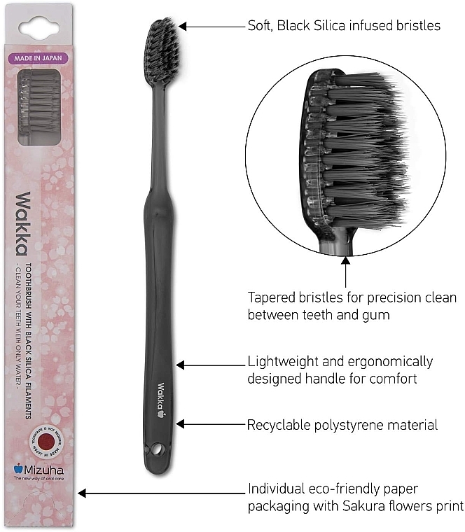Szczoteczka do zębów, czarna - Shinyei Mizuha Wakka With Black Silica Filaments Toothbrush — Zdjęcie N3