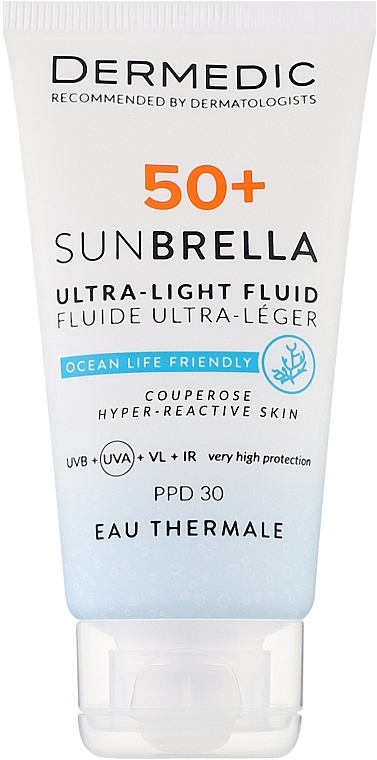 Ultralekki krem ​​ochronny SPF 50+ dla skóry naczyniowej i nadreaktywnej - Dermedic 50+ Sunbrella Ultra-light Fluid — Zdjęcie N1