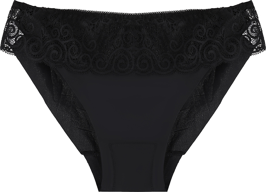Poliamidowe majtki damskie z ozdobnym koronkowym wykończeniem, czarne - Moraj — Zdjęcie N1
