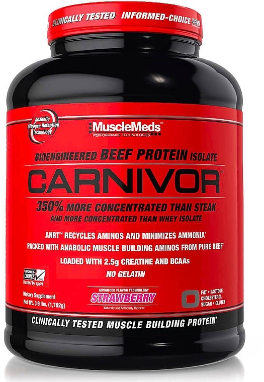Izolat białka wołowego na zwiększenie masy mięśniowej Truskawka - MuscleMeds Carnivor Beef Protein Powder Strawberry — Zdjęcie N1