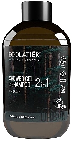 Męski żel pod prysznic i szampon 2 w 1 Cyprys i zielona herbata - Ecolatier Urban Energy — Zdjęcie N1