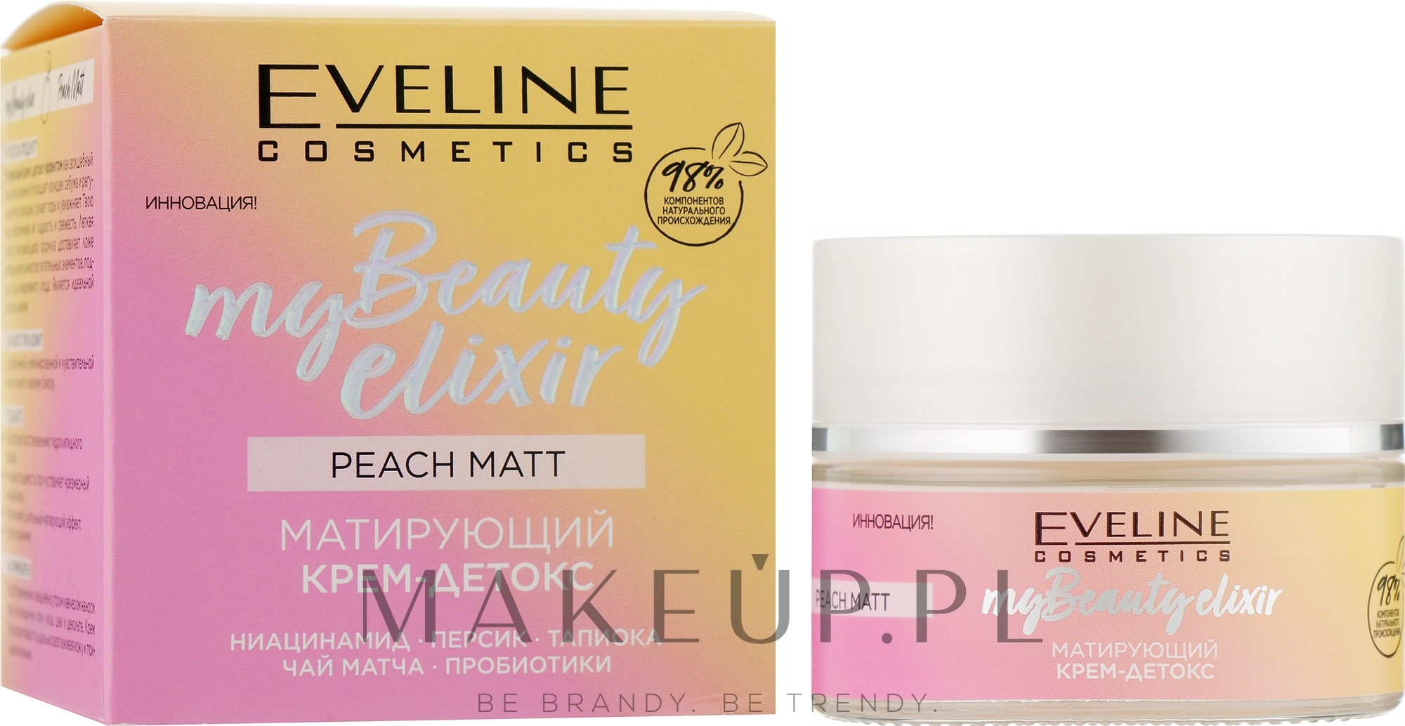 Matujący krem detoksykujący - Eveline My Beauty Elixir Peach Matt — Zdjęcie 50 ml