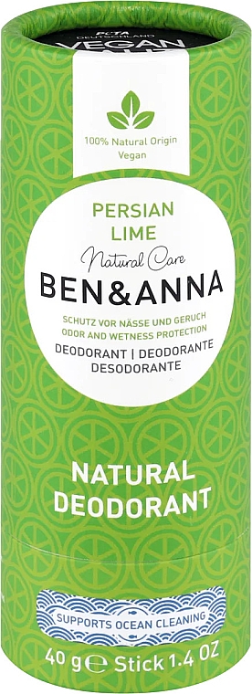 Naturalny dezodorant na bazie sody Persian Lime (karton) - Ben & Anna Natural Care Persian Lime Deodorant Paper Tube — Zdjęcie N1