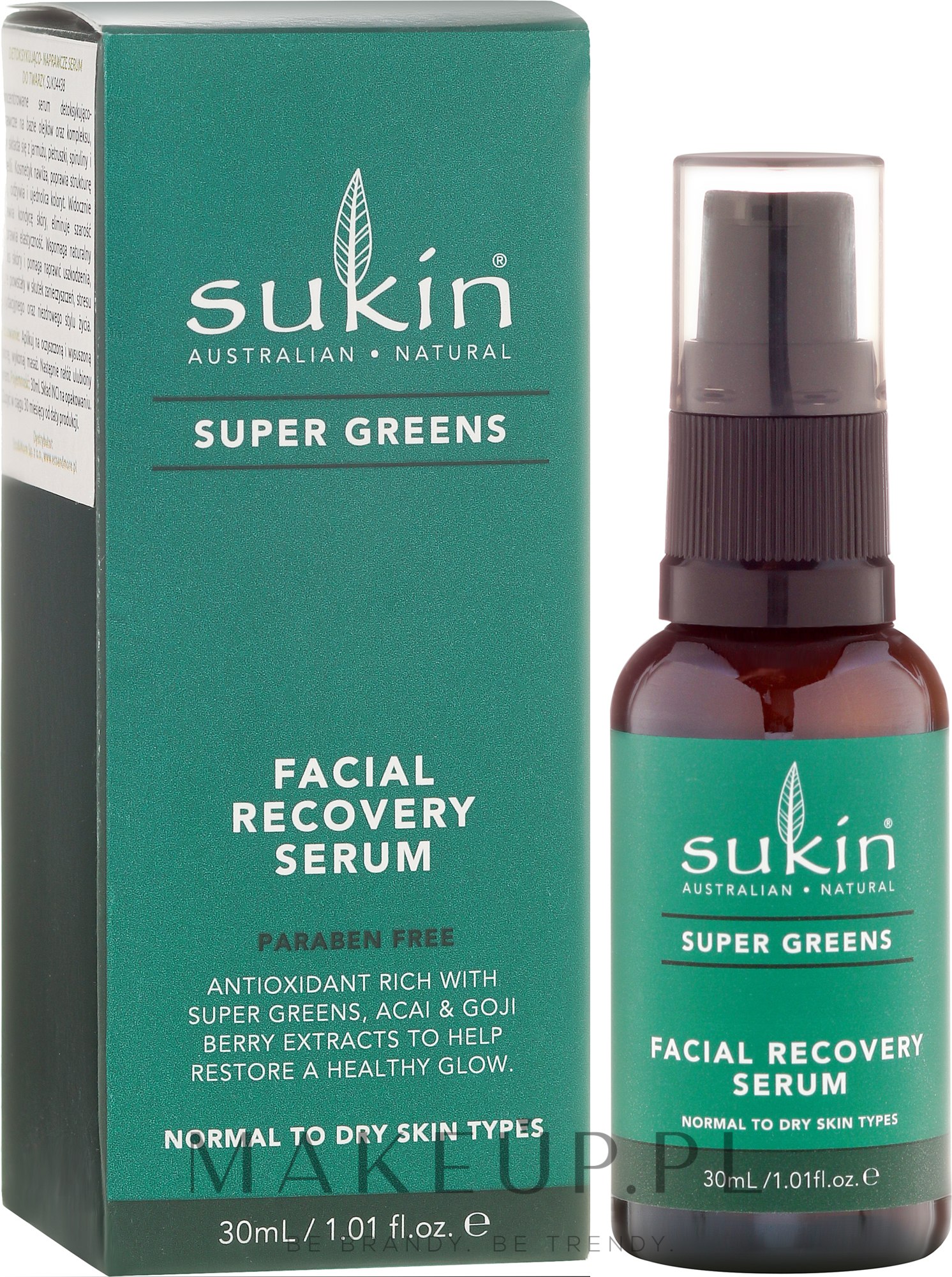 Regenerujące serum do twarzy - Sukin Super Greens Facial Recovery Serum — Zdjęcie 30 ml
