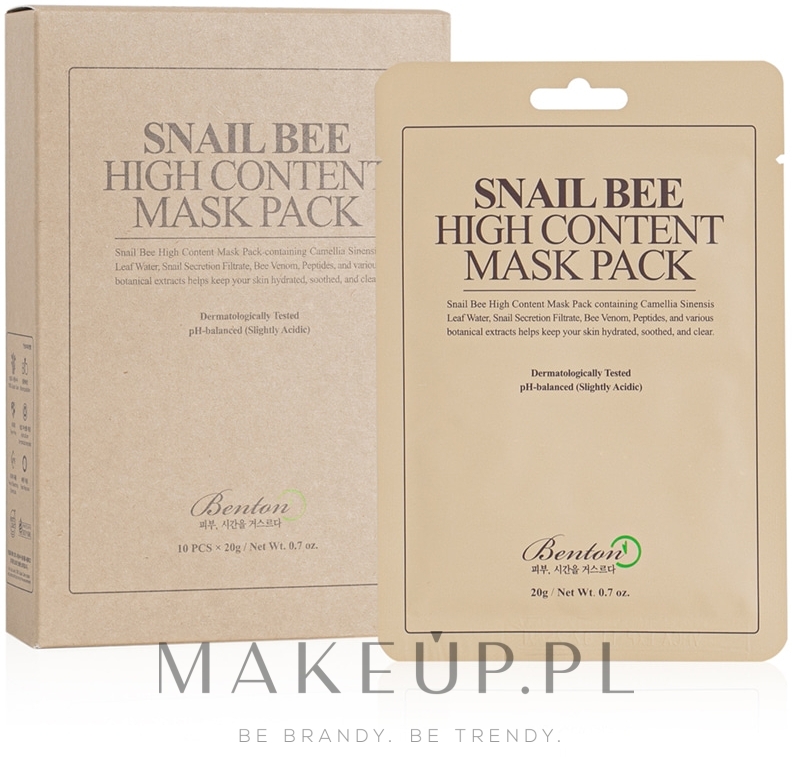 Maska z dużym stężeniem śluzu ślimaka i pszczelego jadu - Benton Snail Bee High Content Mask Pack — Zdjęcie 10 x 20 g