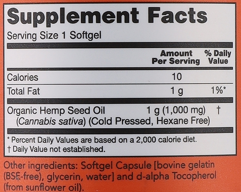 Suplement diety olej konopny - Now Foods Hemp Seed Oil 1000 Mg — Zdjęcie N3