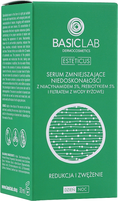 Serum zmniejszające niedoskonałości z 5% niacynamidem, 5% prebiotykiem i filtratem wody ryżowej - BasicLab Dermocosmetics Esteticus — Zdjęcie N7
