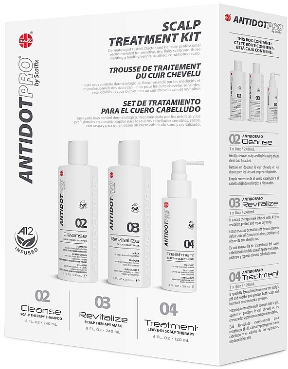 Zestaw - Antidot Pro Scalp Treatment Kit (shampoo/240ml + h/mask/240ml + h/spray/120ml) — Zdjęcie N1
