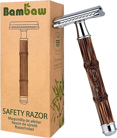 Maszynka do golenia wielokrotnego użytku z bambusową rączką i wymiennym ostrzem - Bambaw Bamboo Safety Razor Slim Silver — Zdjęcie N1