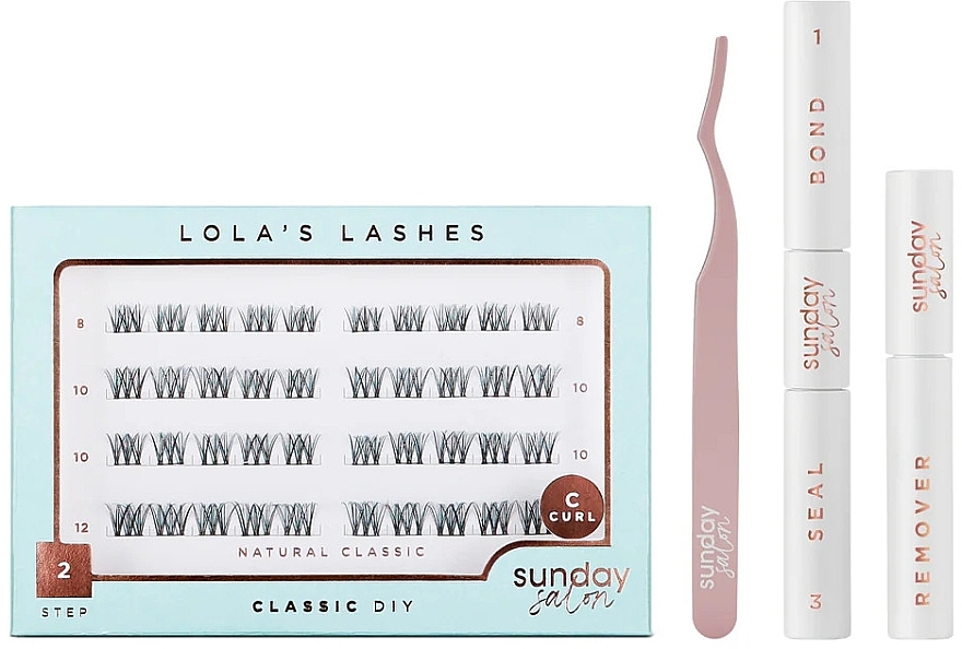 Zestaw - Lola's Lashes Natural Classic Diy Lash Extensions Starter Set (bond/seal/2x3.5ml + remover/4ml + eyelashes/40pcs + applicator/1pcs) — Zdjęcie N1