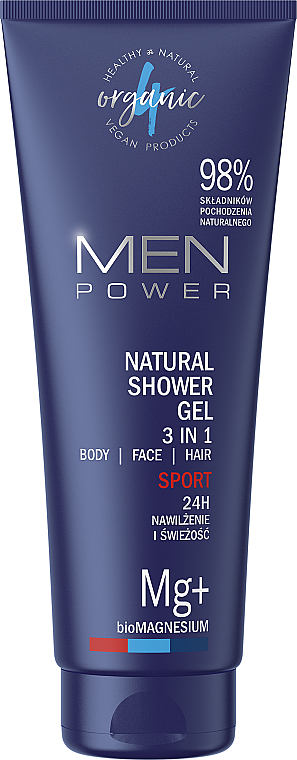 Żel pod prysznic 3 w 1 dla mężczyzn - 4Organic Men Power Natural Shower Gel 3 In 1 Body & Face & Hair Sport — Zdjęcie N1