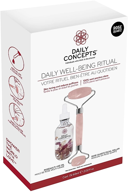 Zestaw - Daily Concepts Daily Well Being Ritual Rose Quartz (roller/1pcs + f/oil/60ml) — Zdjęcie N1