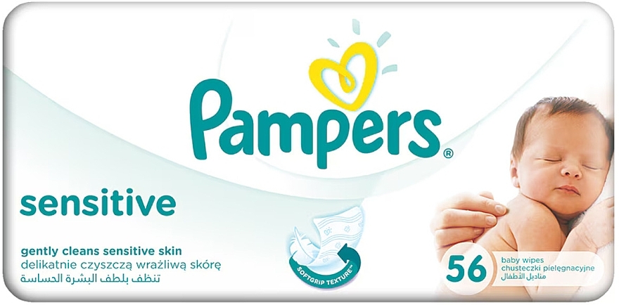 Chusteczki nawilżane dla niemowląt Sensitive, wyjmowany blok 56 szt. - Pampers Baby Wipes — Zdjęcie N2