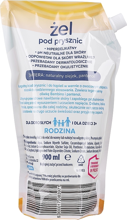 Hiperdelikatny żel pod prysznic dla dzieci o zapachu mirabelki - BAMBINO Family Shower Gel (wymienny wkład) — Zdjęcie N2