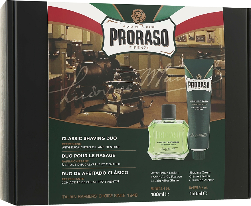 Zestaw do golenia dla mężczyzn - Proraso Green Classic Shaving Duo (sh/cr/150ml + ash/lot/100ml) — Zdjęcie N1