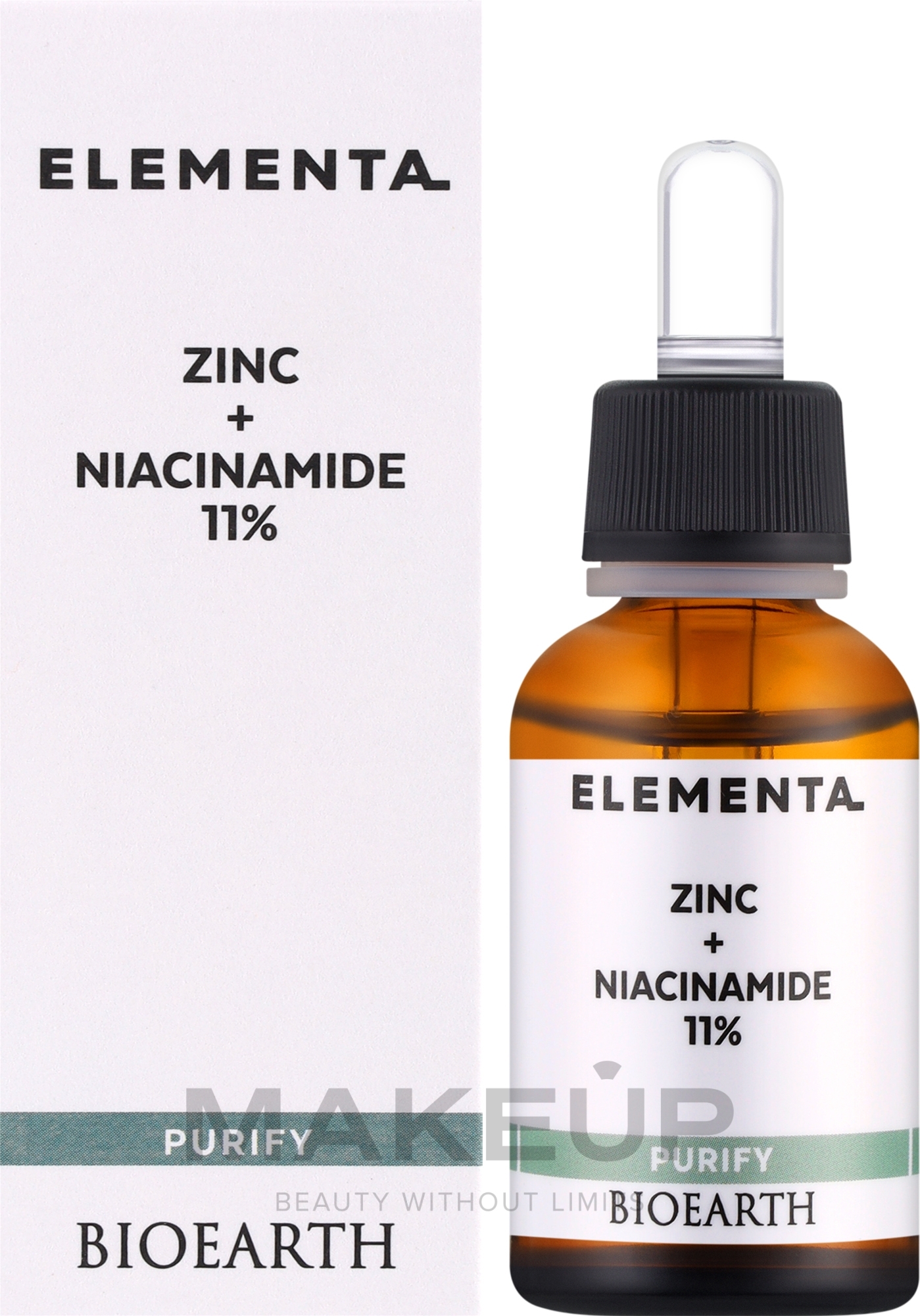 Serum do twarzy z cynkiem i niacynamidem 11% - Bioearth Elementa Purify Zinc + Niacinamide 11% — Zdjęcie 30 ml