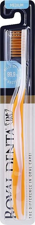 PRZECENA! Średnio miękka szczoteczka do zębów z nanocząstkami złota, pomarańczowa - Royal Denta Gold Medium Toothbrush * — Zdjęcie N1
