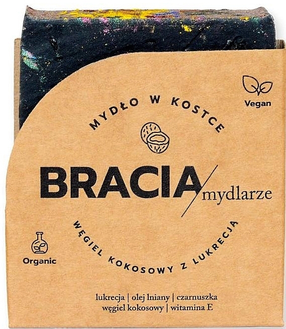 Mydło z węglem drzewnym, kokosem i lukrecją - Bracia Mydlarze Solid Soap Charcoal Coconut with Licorice — Zdjęcie N1