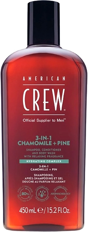 Żel do pielęgnacji włosów i ciała 3 w 1 - American Crew Official Supplier To Men 3 In 1 Chamomile + Pine Shampoo Conditioner And Body Wash  — Zdjęcie N2