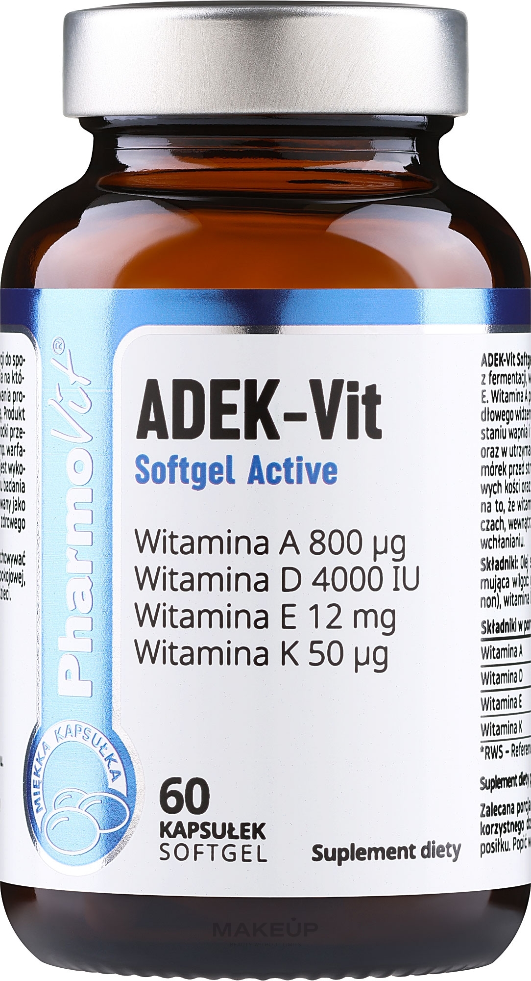 Witaminy ADEK, kapsułki - Pharmovit Clean Label ADEK-Vit Softgel Active — Zdjęcie 60 szt.