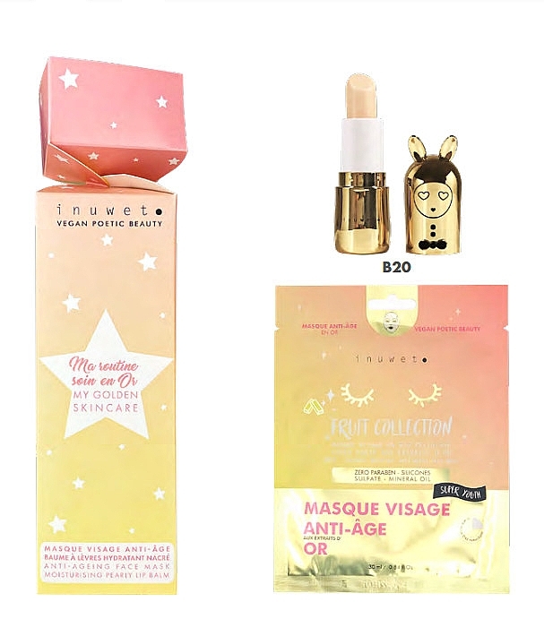 Zestaw - Inuwet My Golden Skincare Cracker (lip/balm/3.5g + f/mask/30ml) — Zdjęcie N1