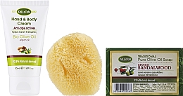 Zestaw, krem ​​z olejkiem arganowym i mydłem o zapachu drzewa sandałowego - Kalliston Kit (soap/100g + b/cr/50ml + sponge/1pcs) — Zdjęcie N2