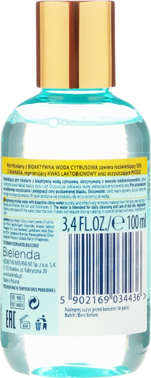 Rozświetlający płyn micelarny z bioaktywną wodą cytrusową - Bielenda Fresh Juice — Zdjęcie N2
