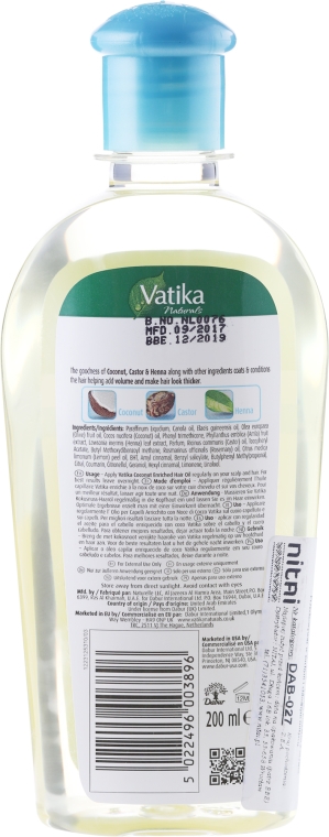 Olejek z olejem kokosowym dodający włosom objętości i grubości - Dabur Vatika Coconut Hair Oil Volume & Thickness — Zdjęcie N2