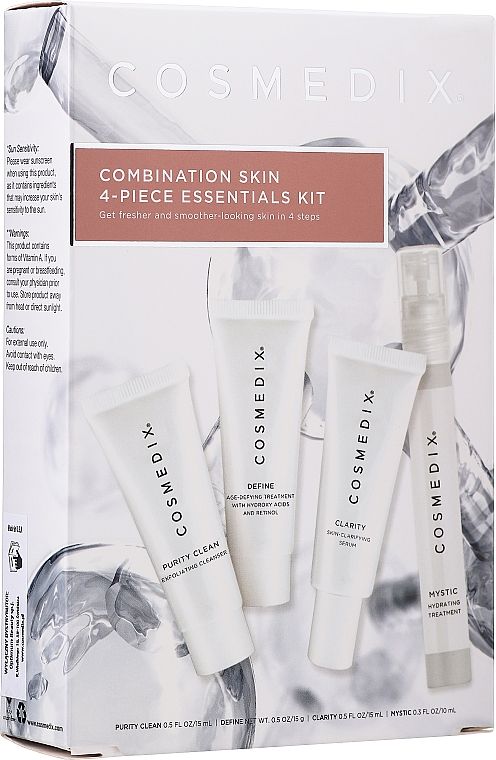 Zestaw - Cosmedix Combination Skin 4-Piece Essentials Kit (f/cleanser 15 ml + f/ser 15 ml + f/ser 15 ml + f/mist 15 ml) — Zdjęcie N1