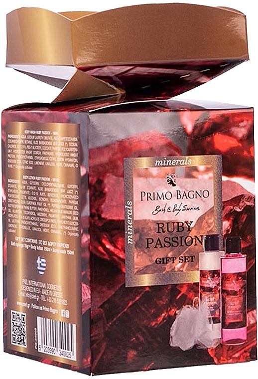 Zestaw - Primo Bagno Ruby Passion Gift Set (sh/gel/150 ml + b/lot/150 ml + sponge/1 pcs) — Zdjęcie N1