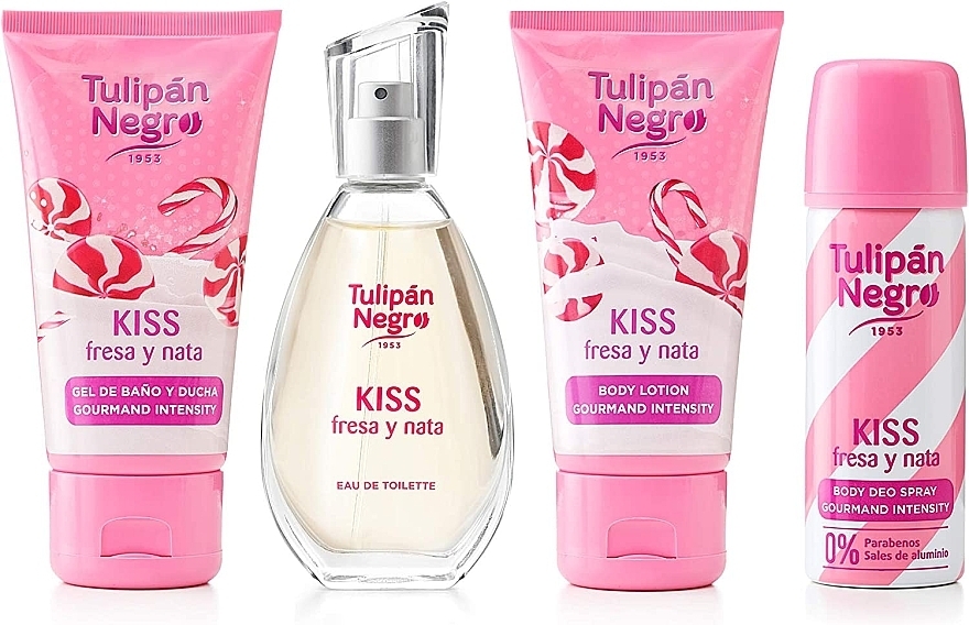 Tulipan Negro Kiss Fresa Y Nata - Zestaw (edt 50 ml + b/lot 75 ml + sh/gel 75 ml + deo 50 ml) — Zdjęcie N3